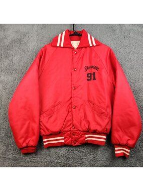 VTG Satin Bomber Jacket Men's Medium USA Made Quilted 90's Indiana HS Wrestling